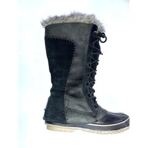 SOREL Sz 7 Joan of Arctic Leather Suede Faux Fur Waterproof Winter Boots